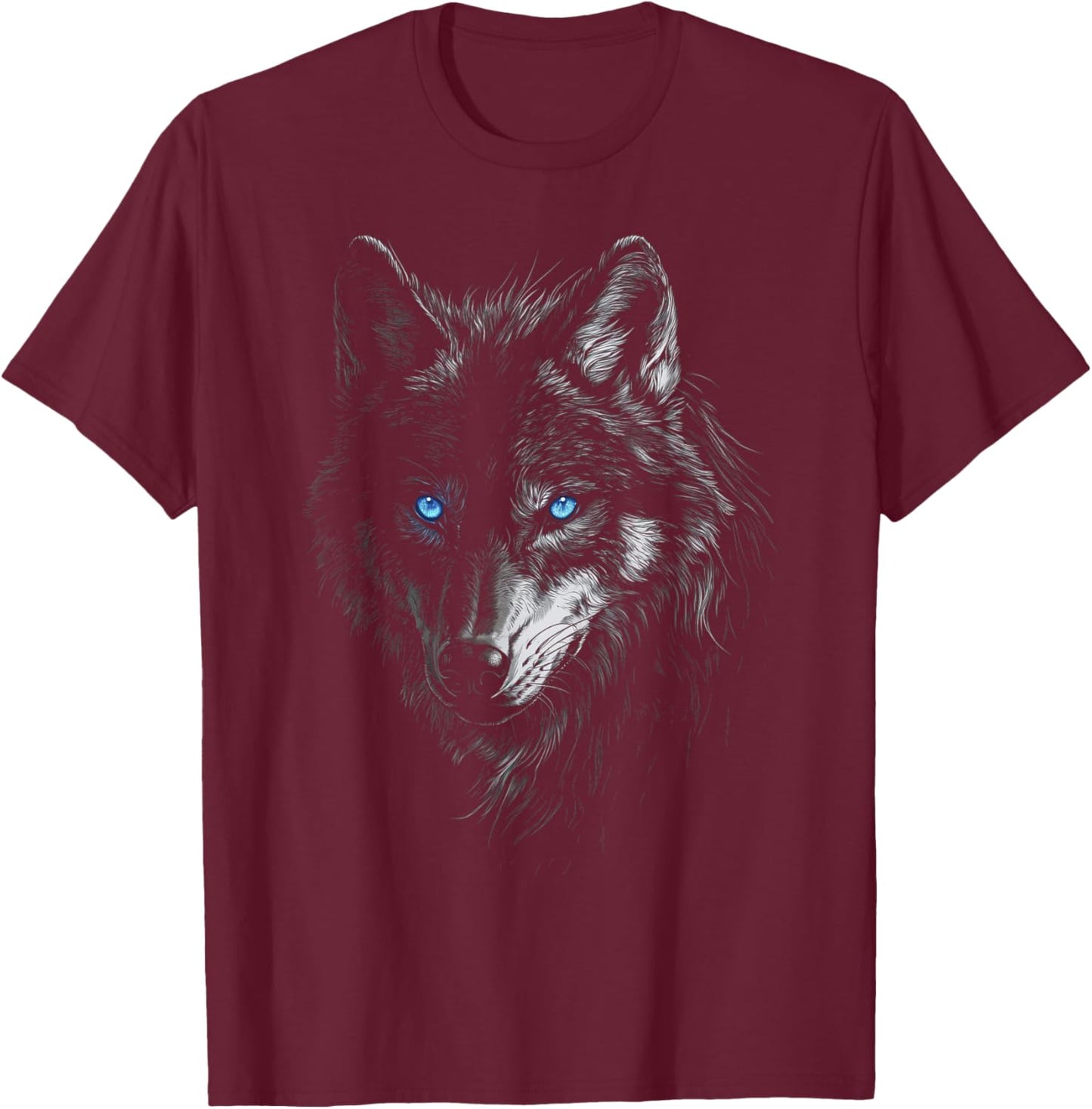 Mystic Wolf with Blue Eyes Animal Art Graphic Wolves T-Shirt - T-Shirt | Maroon