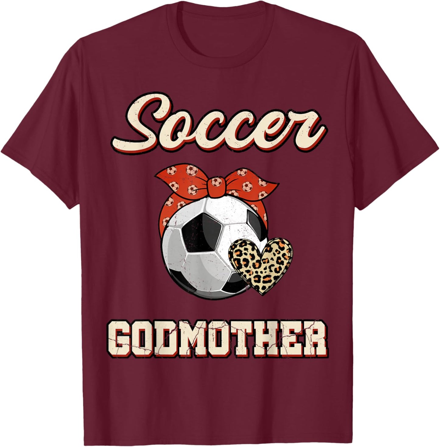 Soccer Godmother Bandana Leopard Heart Fans Mother's Day T-Shirt - T-Shirt | Maroon