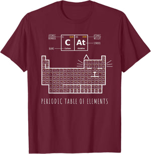 The Chemistry Cat, Periodic Table of Elements T-Shirt - T-Shirt | Maroon