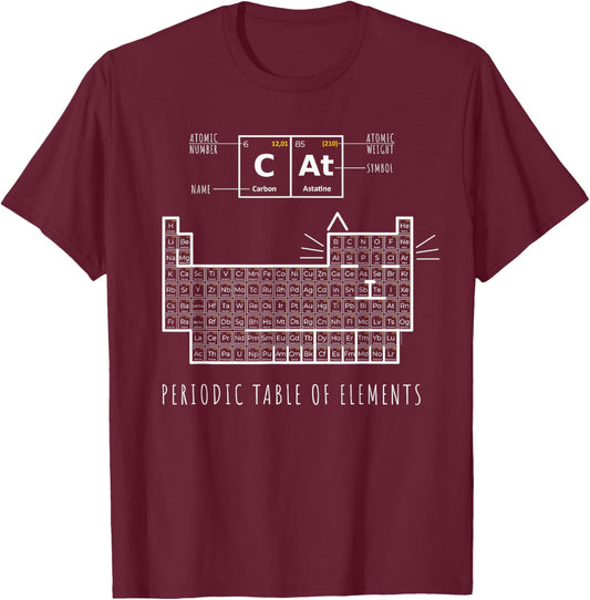 The Chemistry Cat, Periodic Table of Elements T-Shirt - T-Shirt | Maroon
