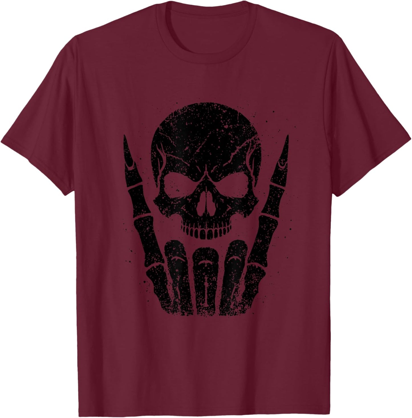 Halloween Skull Face Silhouette Skeleton Rock Sign Gifts T-Shirt - T-Shirt | Maroon