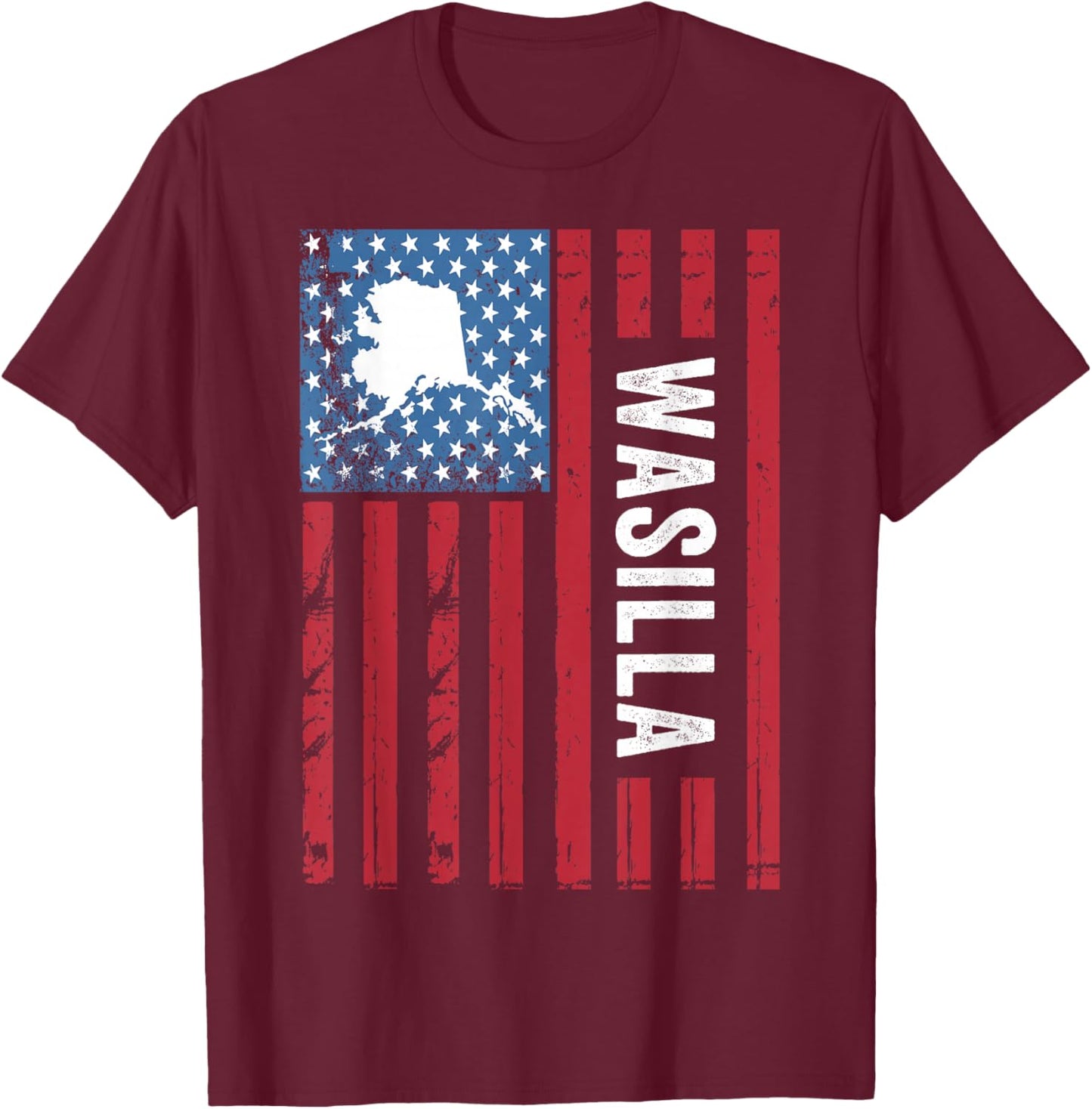 Wasilla Alaska with American Flag, Alaska Wasilla T-Shirt - T-Shirt | Maroon