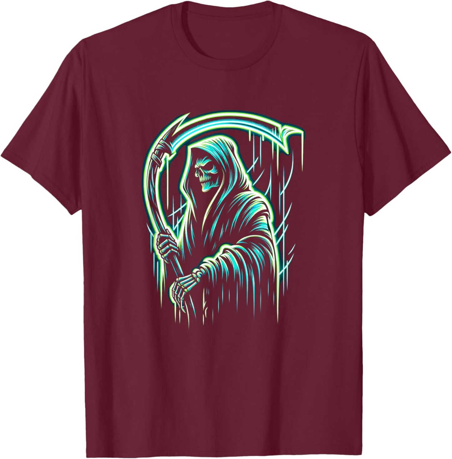Grim Reaper Skeleton Skull Cool Halloween Heavy Metal Music T-Shirt - T-Shirt | Maroon