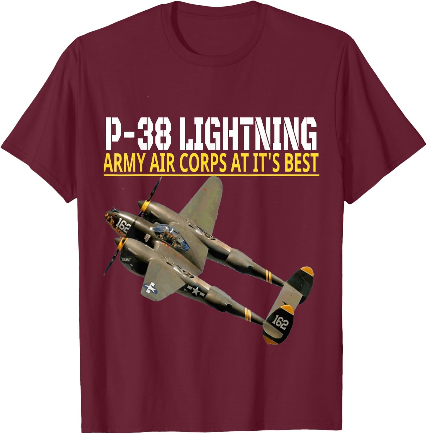 The P-38 Lightning. Army Air Corps aviation at its best. T-Shirt - T-Shirt | Maroon