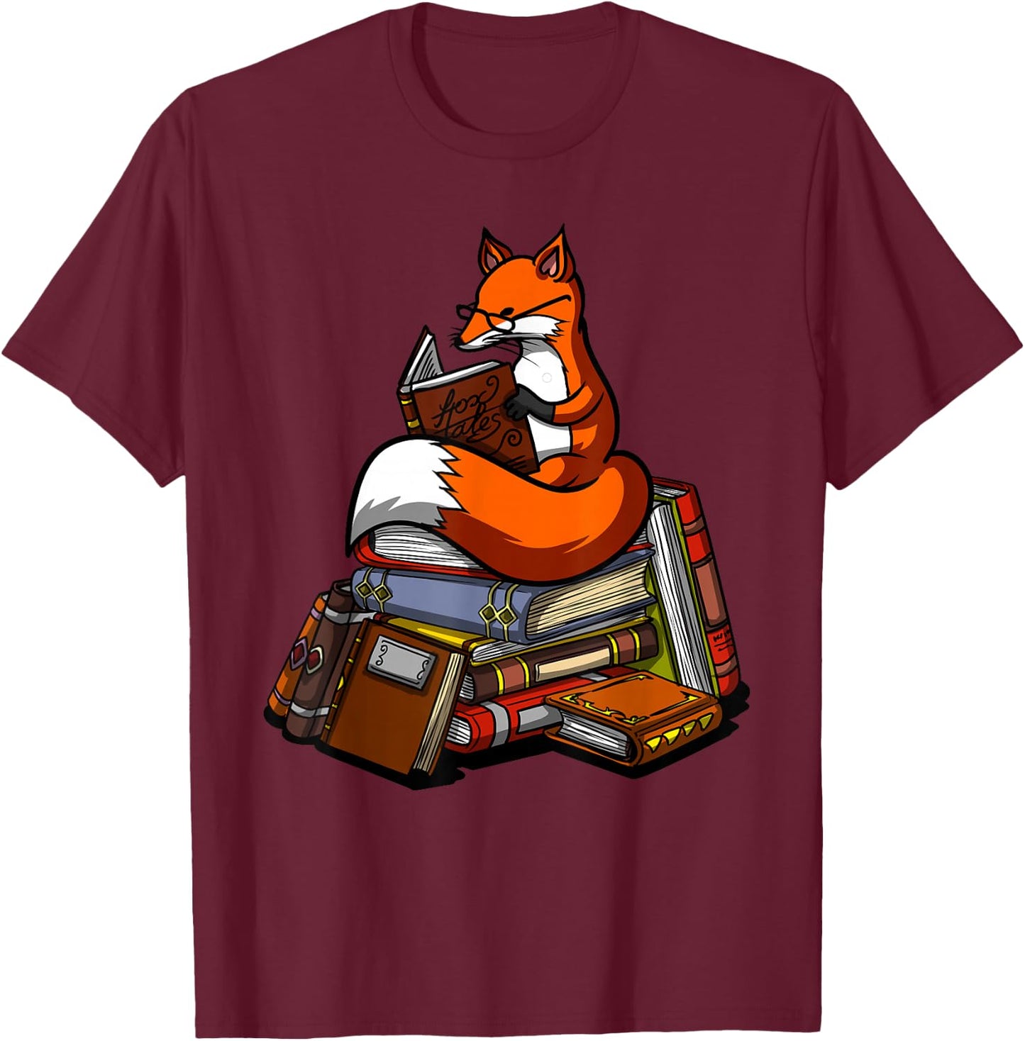 Fox Book Reading Books Nerd Library Reader Geek Librarian T-Shirt - T-Shirt | Maroon