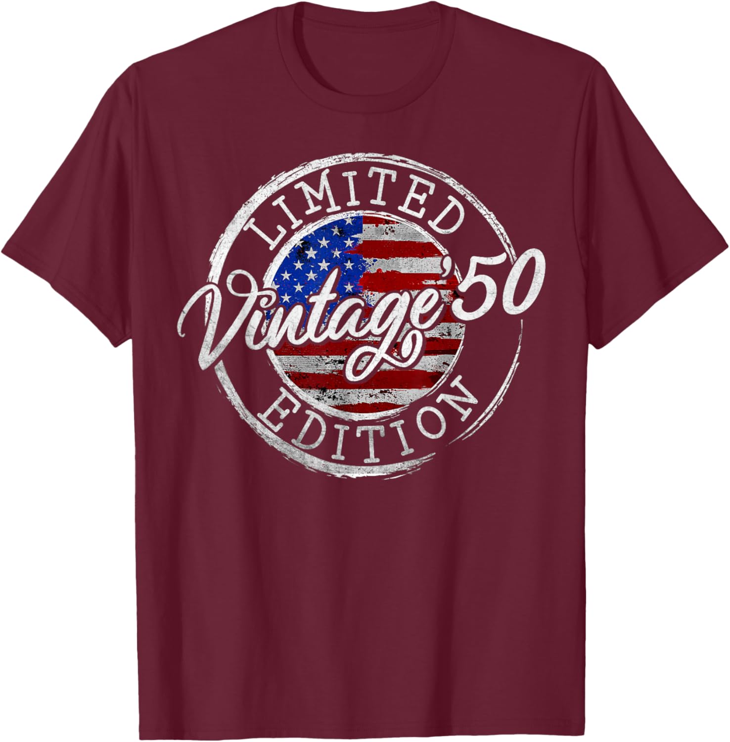 Vintage 1950 American USA Flag 74th Birthday 74 Year Old T-Shirt - T-Shirt | Maroon