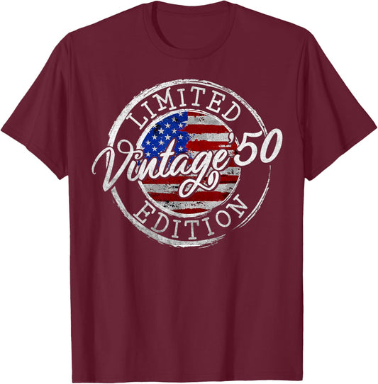 Vintage 1950 American USA Flag 74th Birthday 74 Year Old T-Shirt - T-Shirt | Maroon
