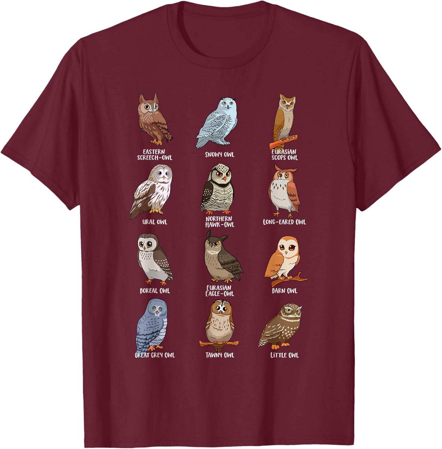 Cartoon Kawaii owls - Owl motif T-Shirt - T-Shirt | Maroon