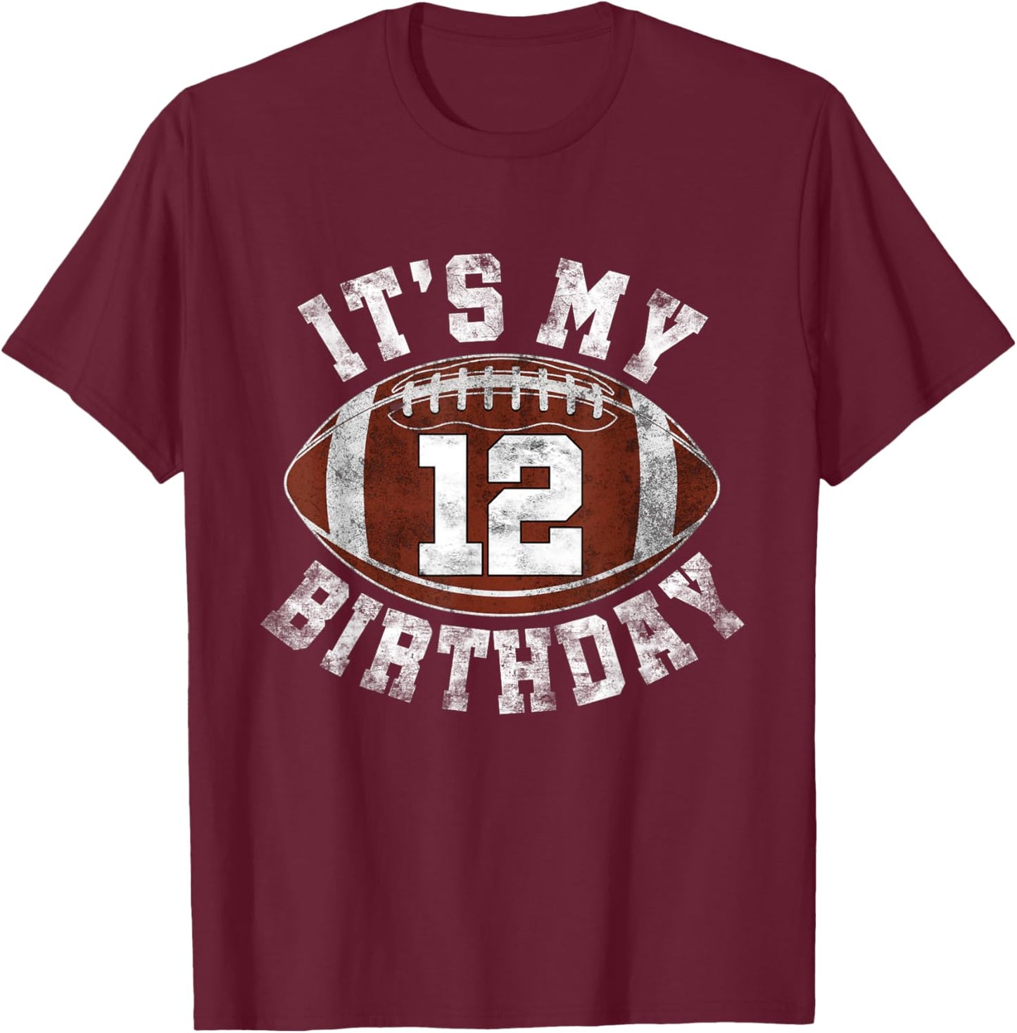 It's My 12th Birthday Boy 12 Year Old Football Player Kids T-Shirt - T-Shirt | Maroon