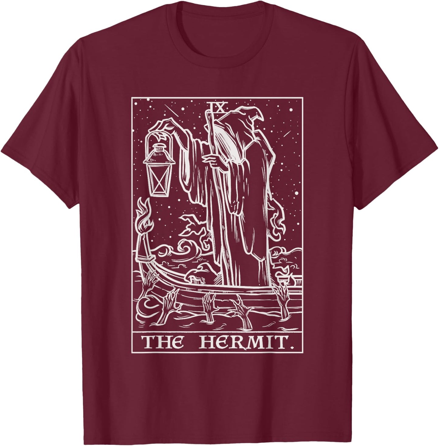 The Hermit Tarot Card Gothic Halloween Grim Reaper Occult T-Shirt - T-Shirt | Maroon