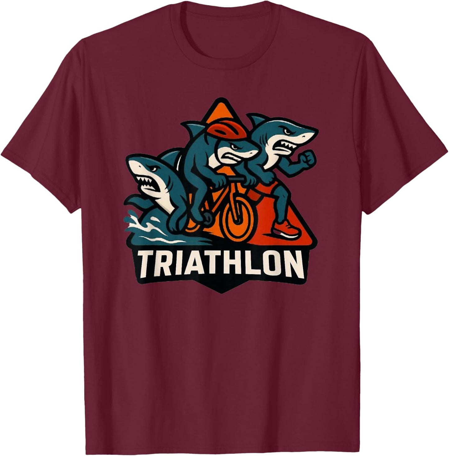 Triathlon Shark Triathlete Funny T-Shirt - T-Shirt | Maroon