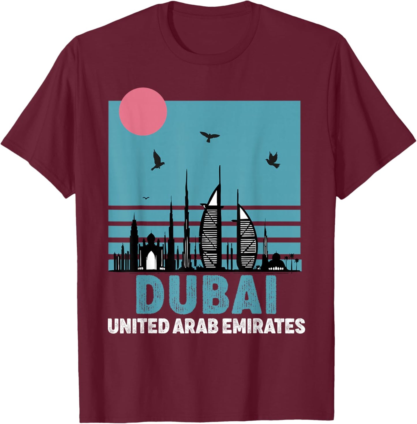 Dubai Souvenir Skyline UAE United Arab Emirate Reminder T-Shirt - T-Shirt | Maroon