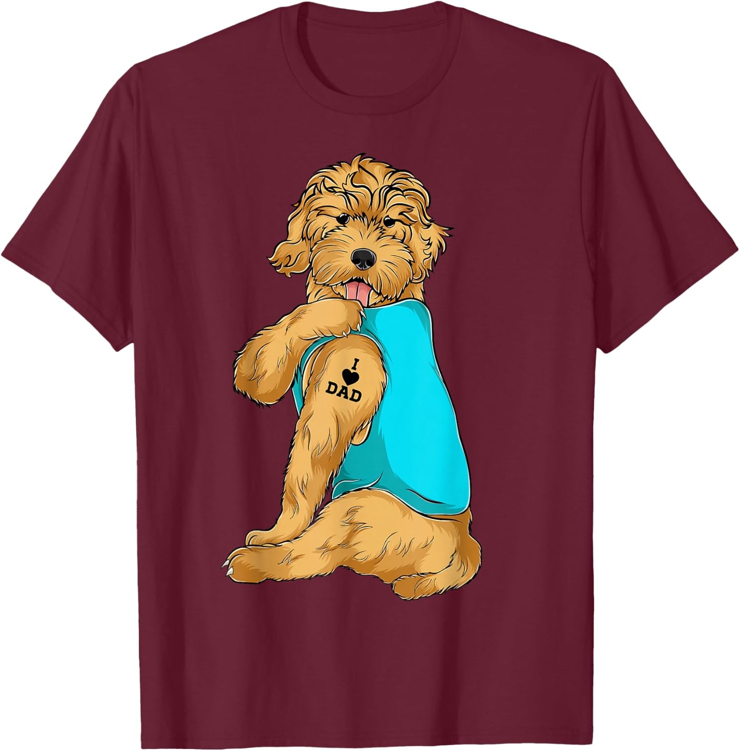 Golden Doodle I Love Dad Tattoo Apparel, Dog Dad Gifts Dads T-Shirt - T-Shirt | Maroon
