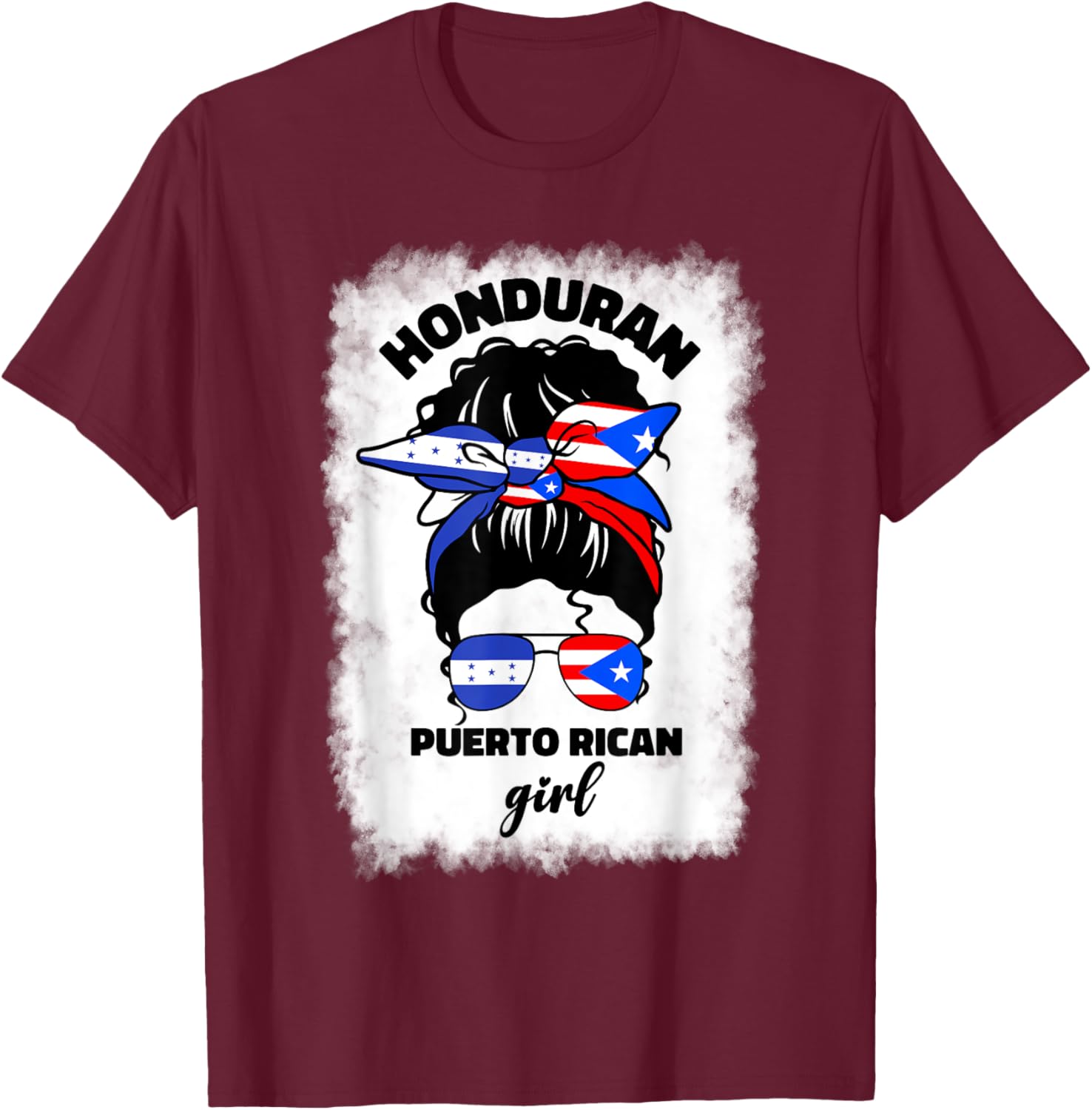 Half Honduran And Puerto Rican Rico Honduras Flag Girl Mix T-Shirt - T-Shirt | Maroon