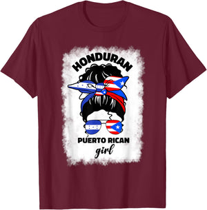 Half Honduran And Puerto Rican Rico Honduras Flag Girl Mix T-Shirt - T-Shirt | Maroon