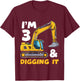 Kids Construction Truck 3rd Birthday Boy Excavator BDay T-Shirt - T-Shirt | Maroon