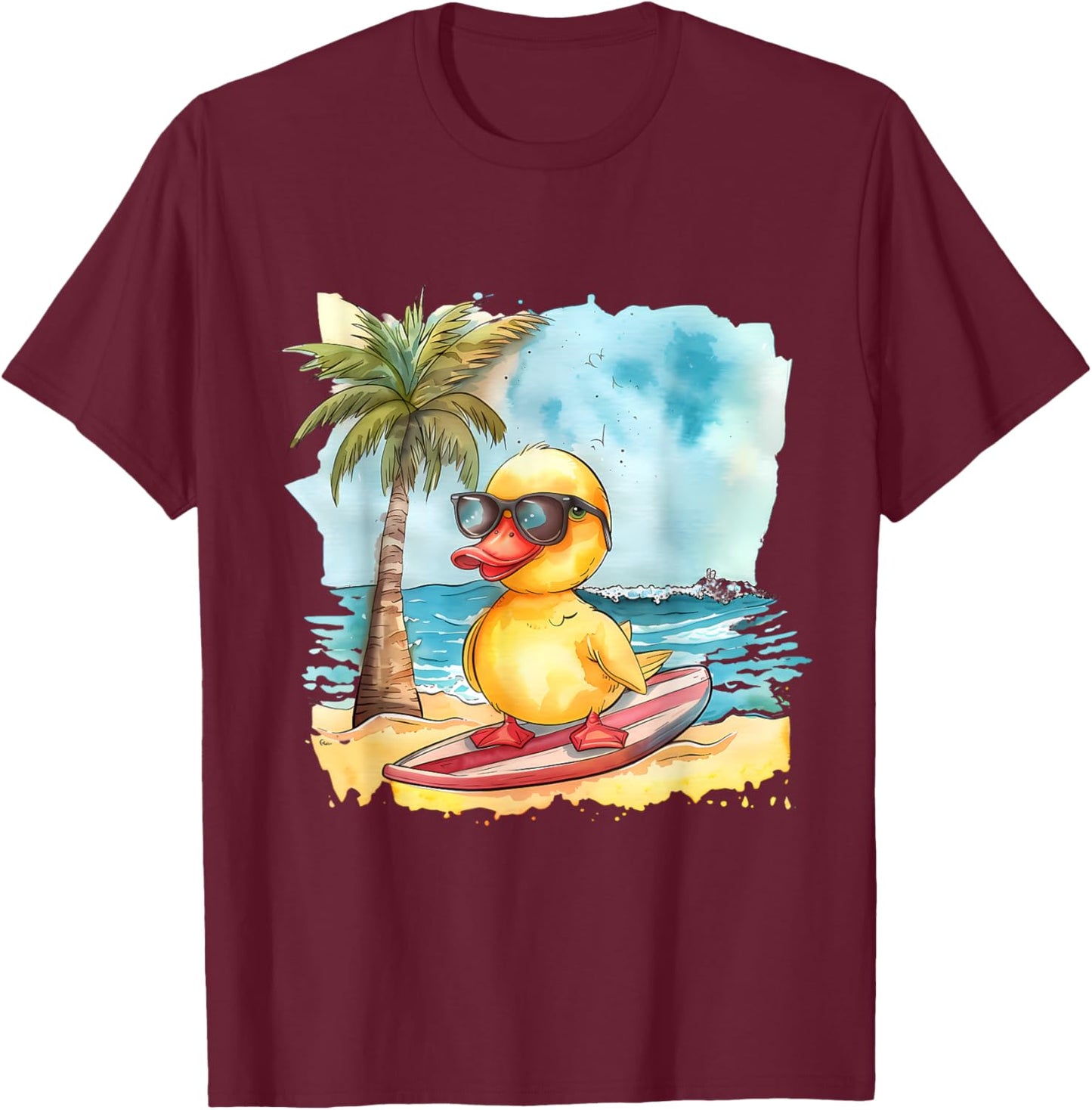Rubber Duck Surfing Summer Surfer Beach Rubber Duckling T-Shirt - T-Shirt | Maroon