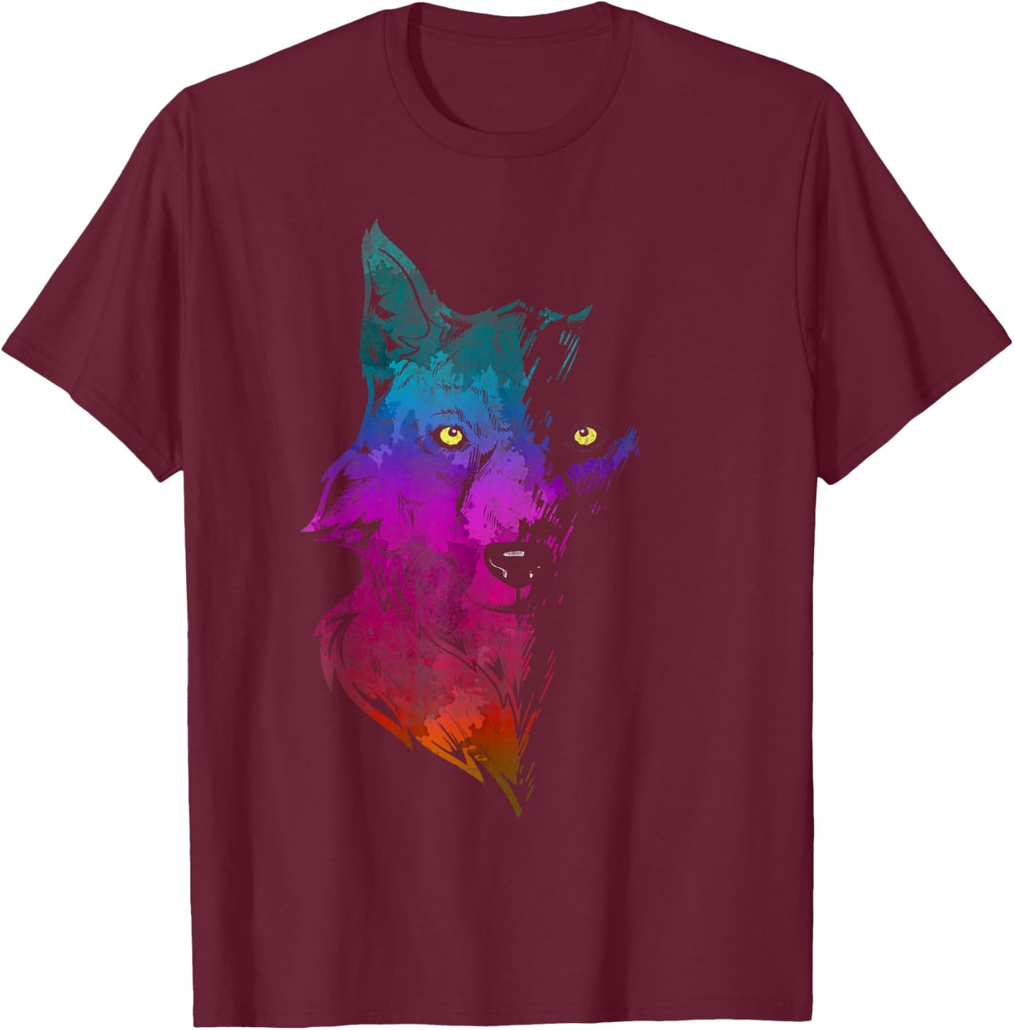 Howl Wildlife Forest Animal Predator Portrait Colorful Wolf T-Shirt - T-Shirt | Maroon