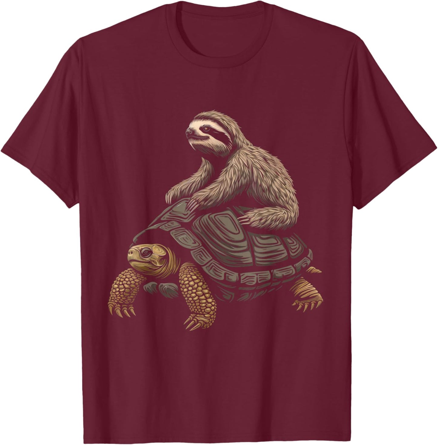 Sloth Riding Turtle Funny Animal Sloth Lover T-Shirt - T-Shirt | Maroon