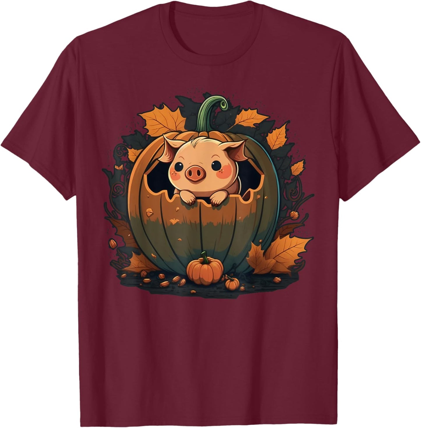 Pumpkin Pig costume on Pig Halloween T-Shirt - T-Shirt | Maroon
