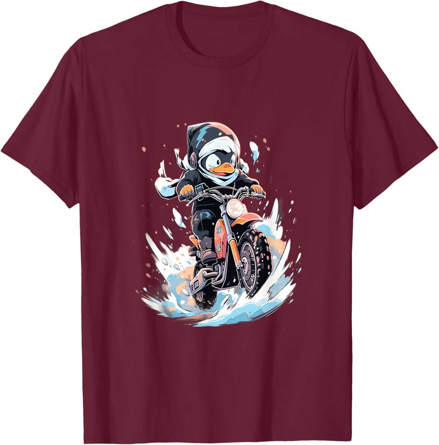 Dirt Bike Penguin Ice Racer Motorcycle Ice Racing T-Shirt - T-Shirt | Maroon