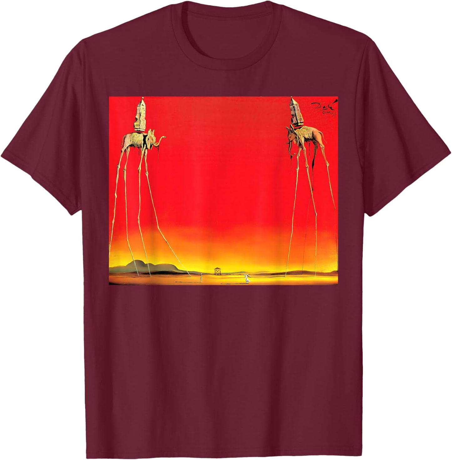 The Elephants by Dali T-Shirt - T-Shirt | Maroon