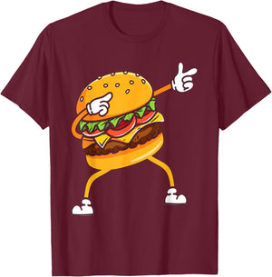 Funny Hamburger Dab Art Kids Men Women Cheeseburger Lover T-Shirt - T-Shirt | Maroon