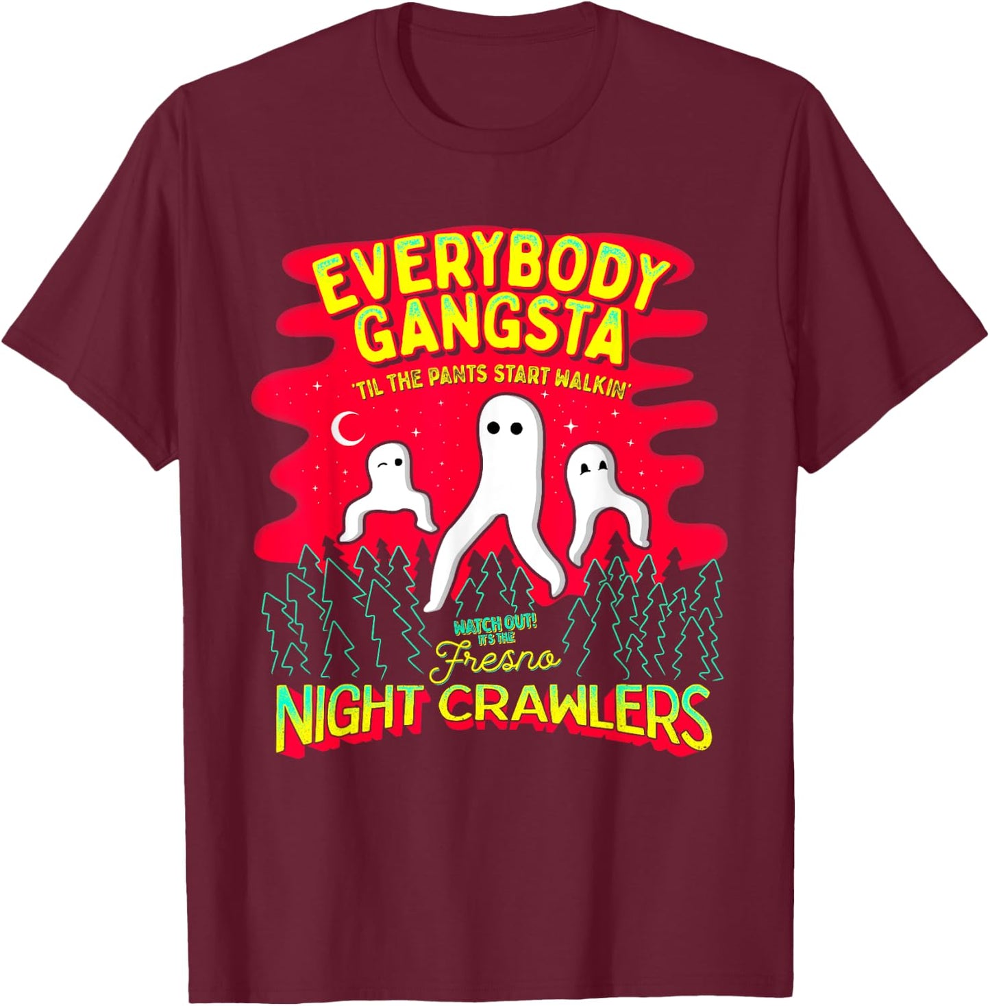 Strangeology Fresno Nightcrawlers Adult - Black, Small - Short Sleeve, Classic Fit - Cryptozoology Meme T-Shirt - T-Shirt | Maroon