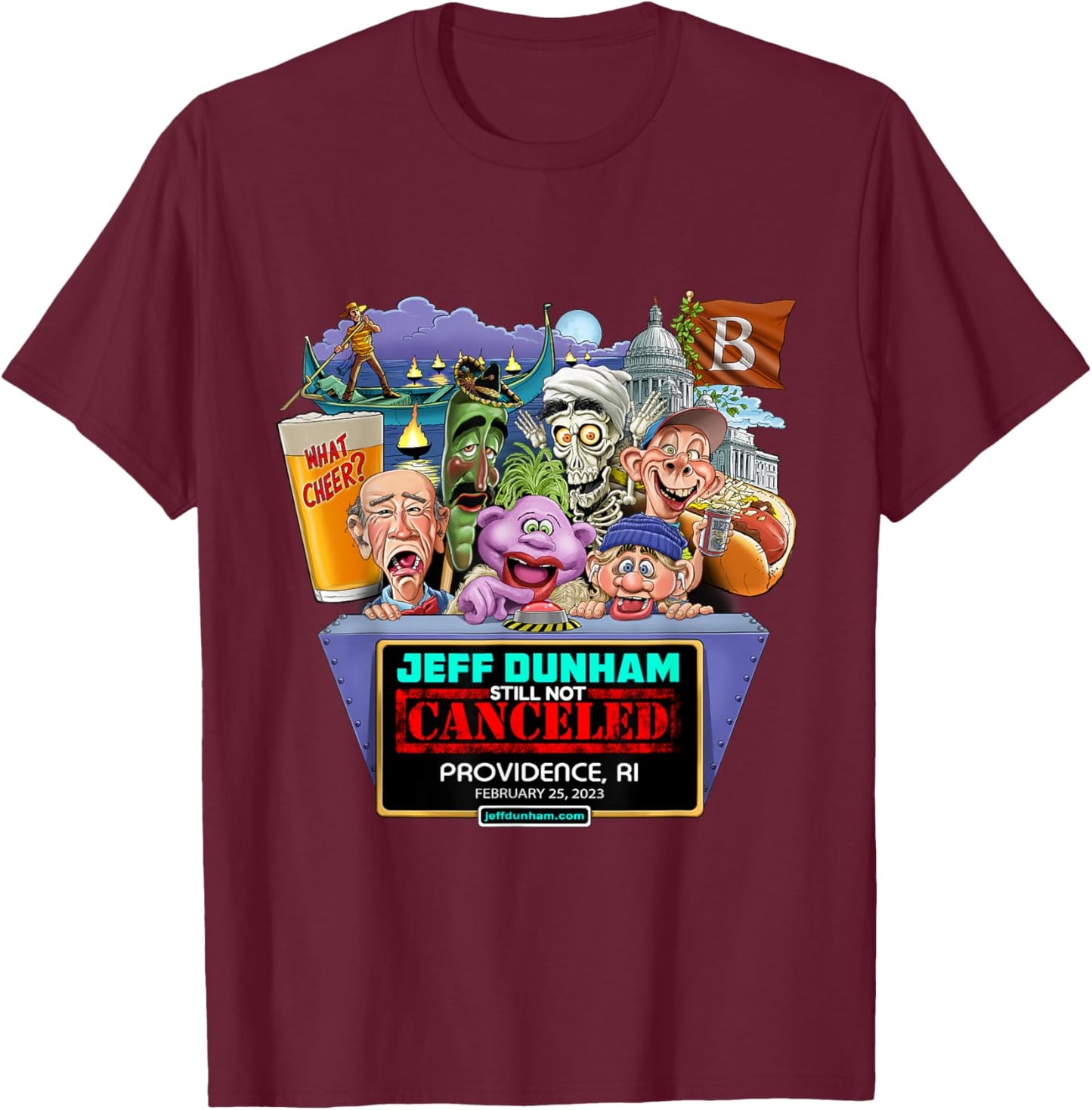 Jeff Dunham Providence, RI (2023) T-Shirt - T-Shirt | Maroon