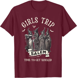 Vintage Girls Trip to Salem Time To Get Wicked Halloween T-Shirt - T-Shirt | Maroon