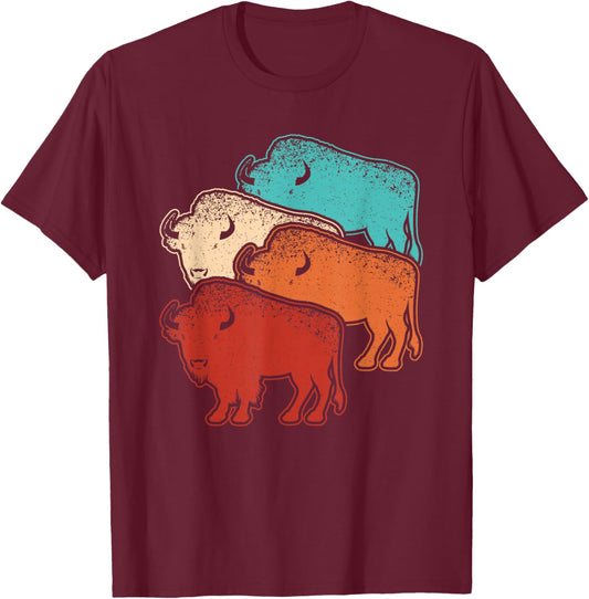 Retro Bison Lover Vintage Buffalo Men Women Kids T-Shirt - T-Shirt | Maroon