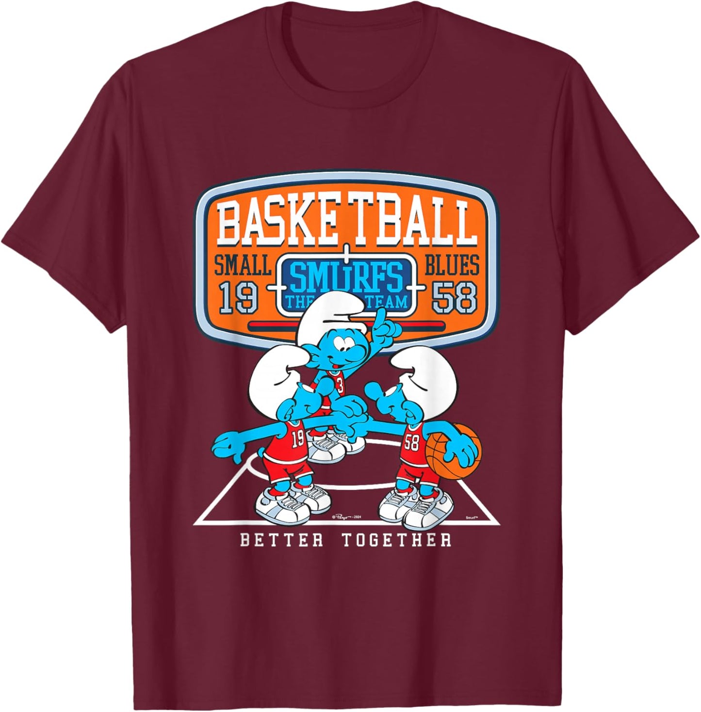 The Smurfs Basketball Team Better Together Big Chest Logo T-Shirt - T-Shirt | Maroon