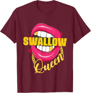 Swallow Queen Lips Golden Necklace Naughty Queen T-Shirt - T-Shirt | Maroon