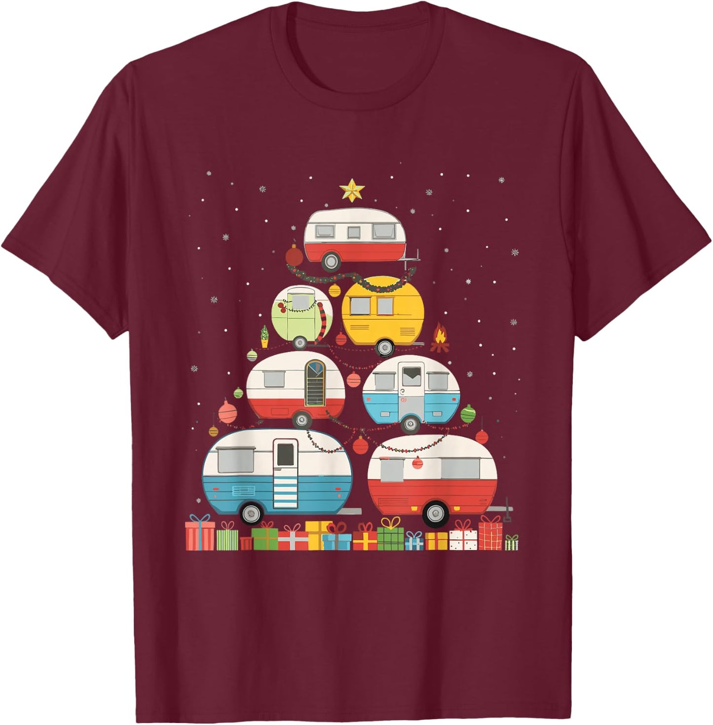 Camping Christmas Tree T-Shirt - T-Shirt | Maroon