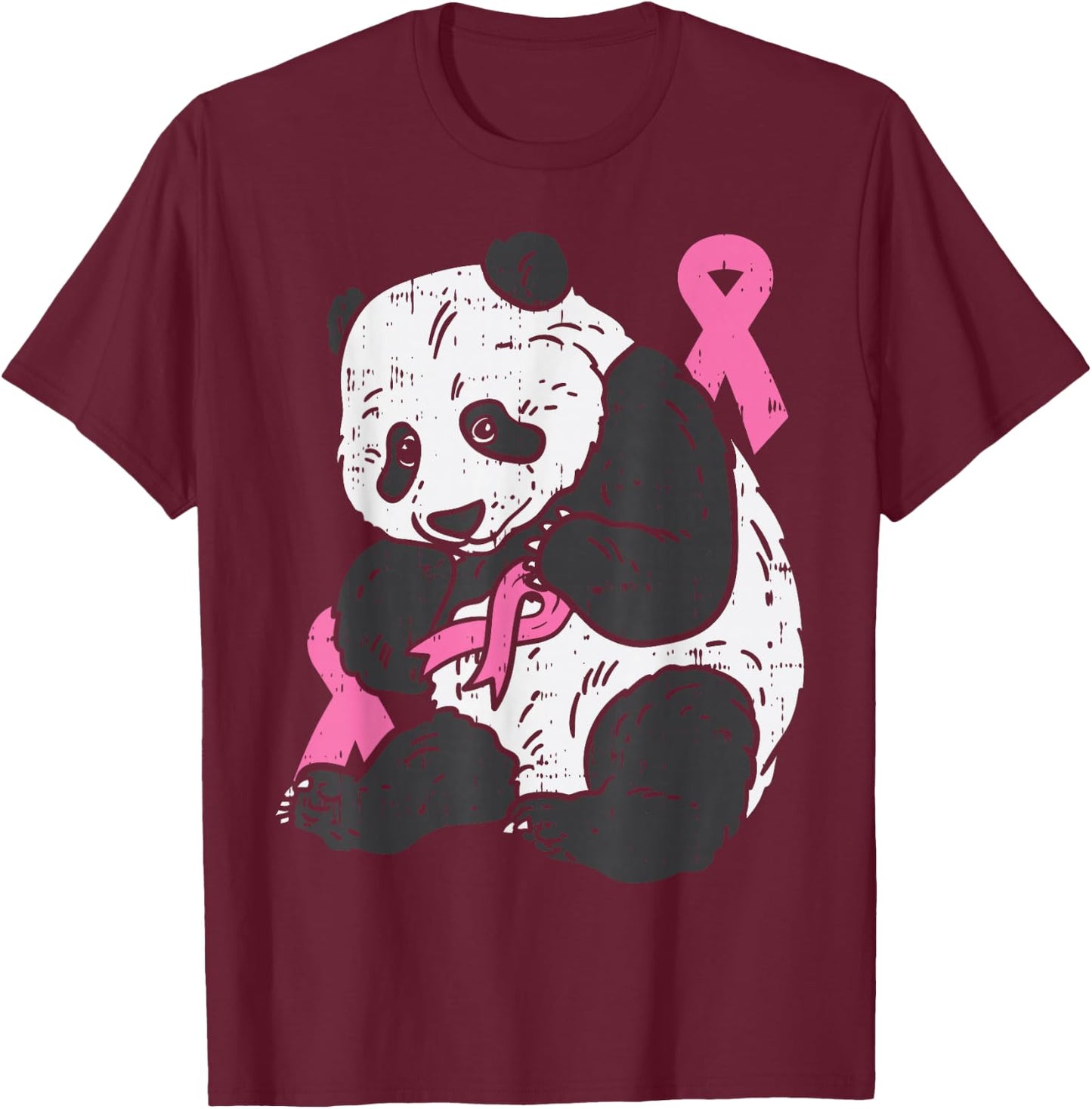 Panda Bear Pink Ribbon Breast Cancer Awareness Support Gift T-Shirt - T-Shirt | Maroon