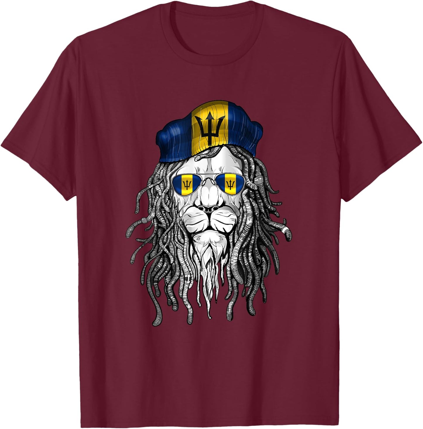 Barbados Flag Lion T-Shirt - T-Shirt | Maroon
