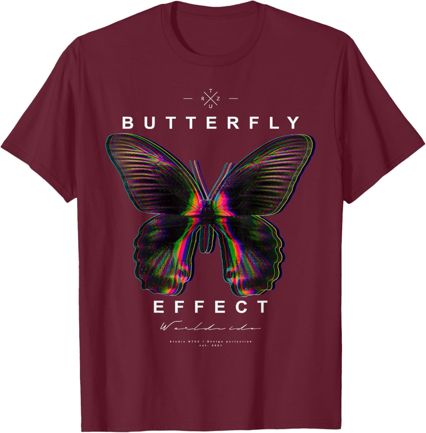 Hip Hop Y2K Hipster Streetwear Urban Mite Butterfly Papillon T-Shirt - T-Shirt | Maroon