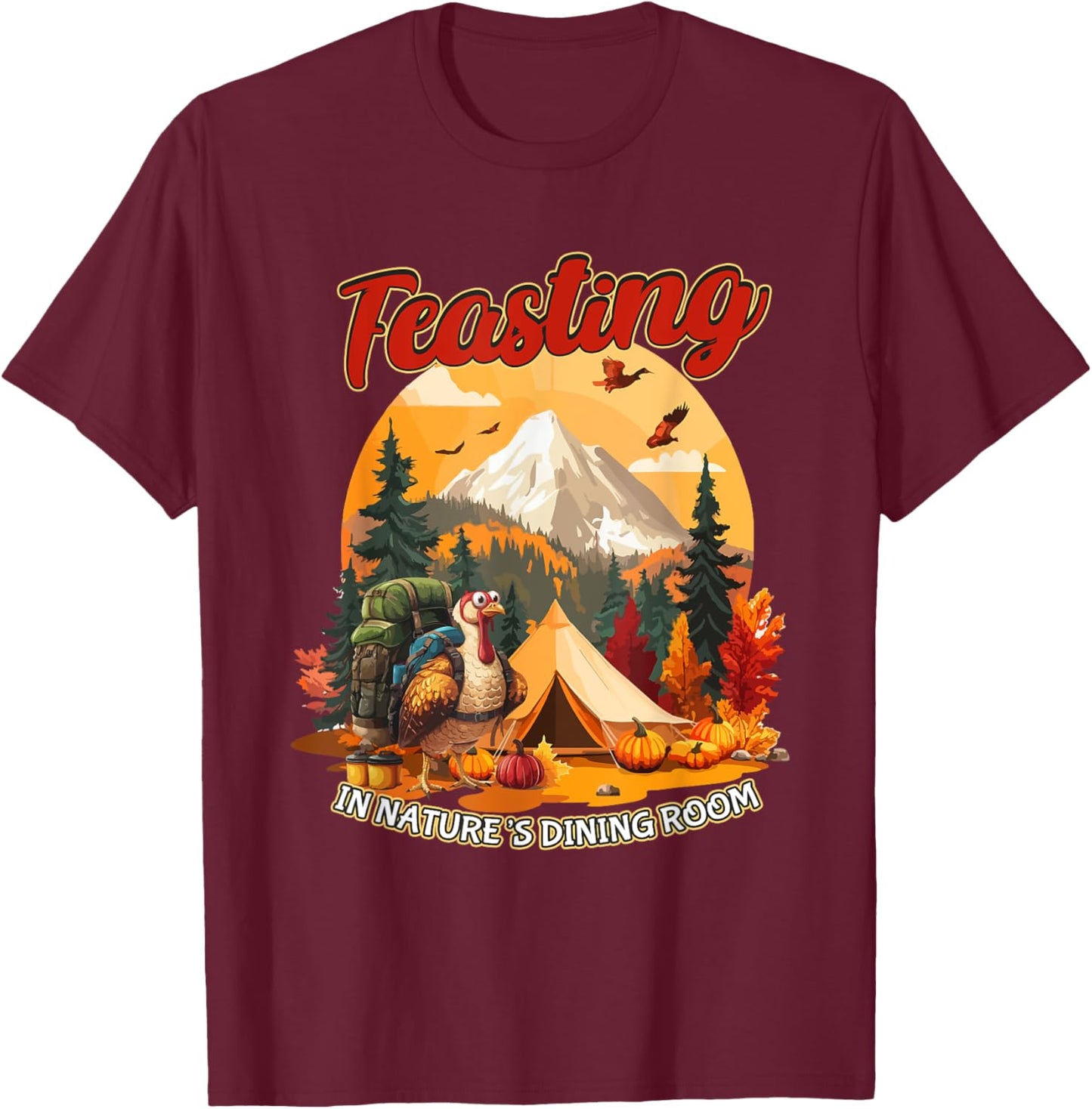 Thanksgiving Camping Turkey Hiking Lover T-Shirt - T-Shirt | Maroon