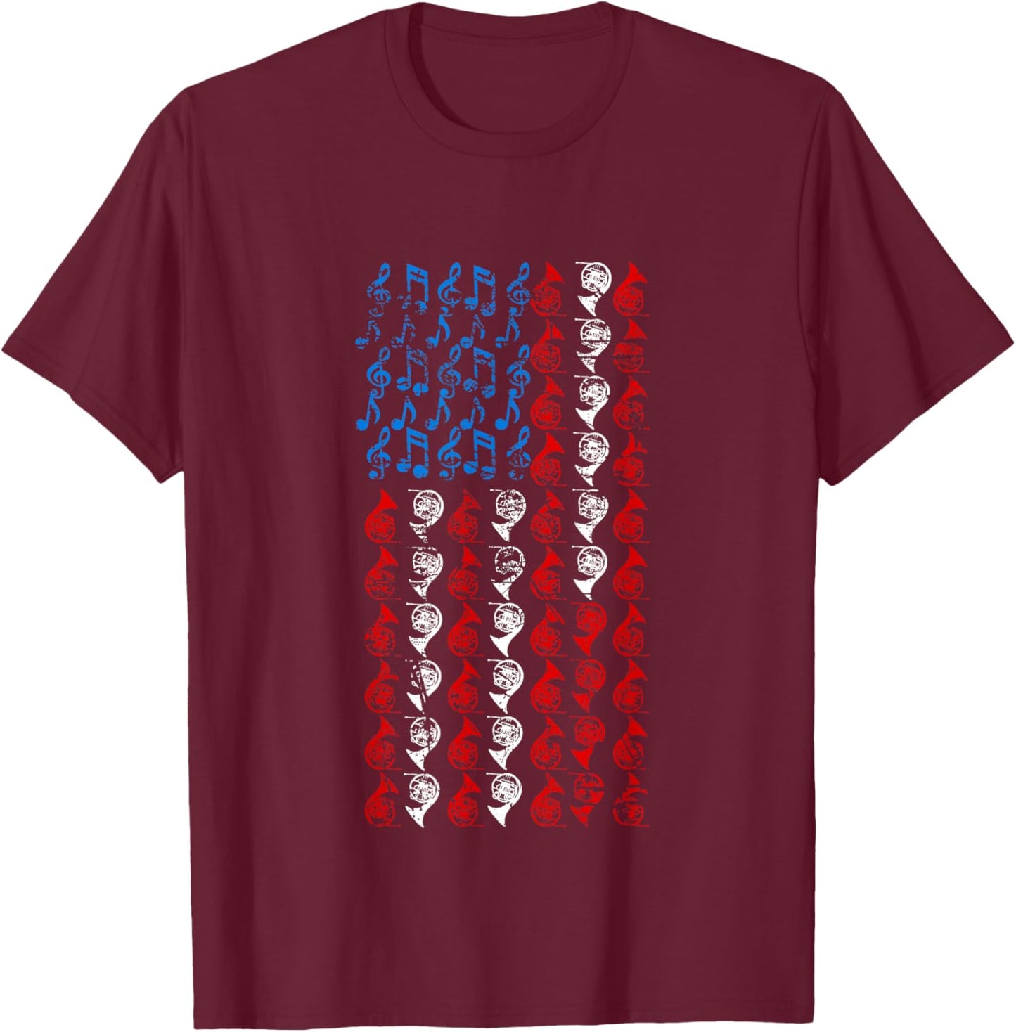 French horn American Flag 4th of July Men Women Hornist USA T-Shirt - T-Shirt | Maroon