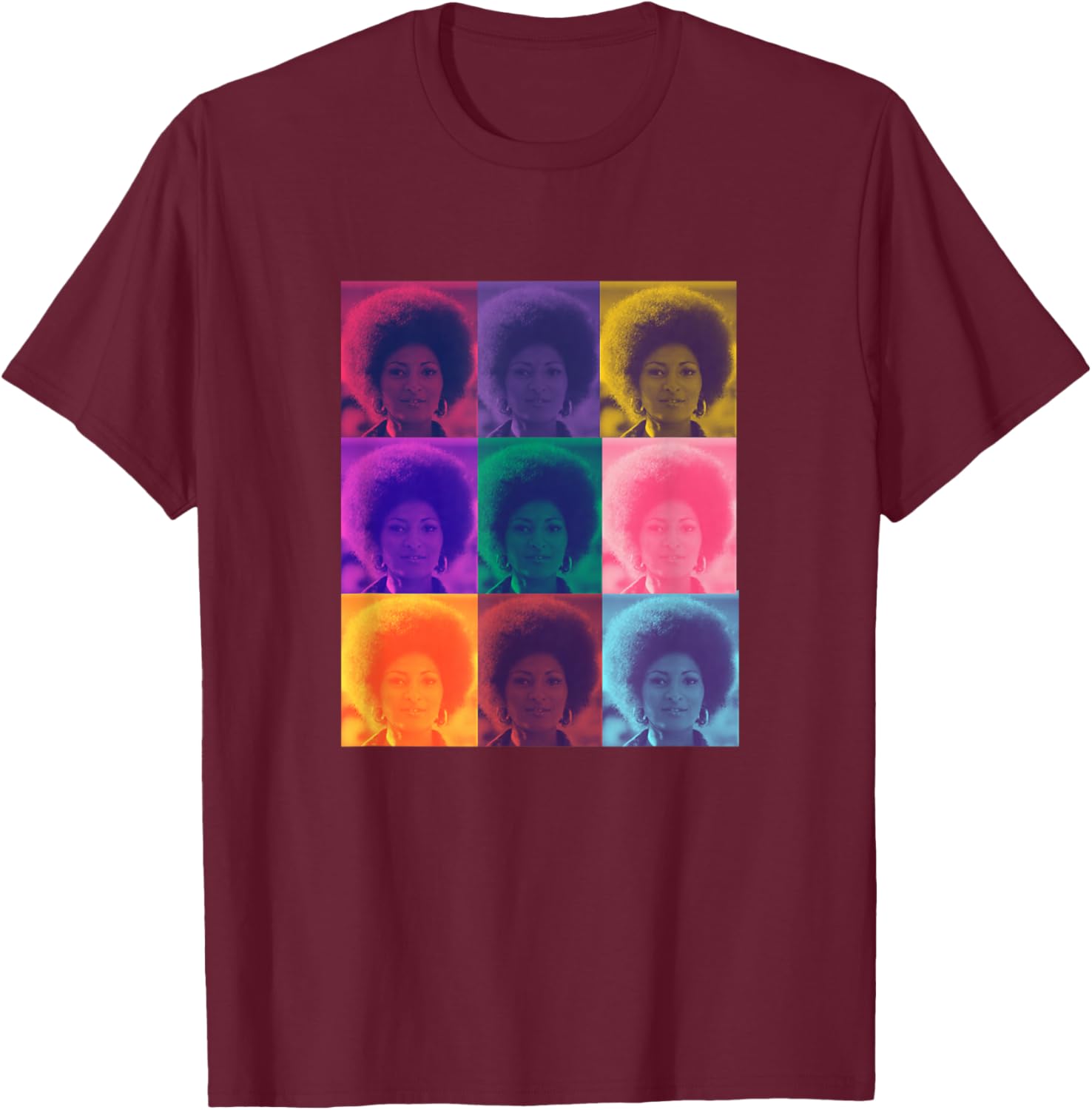 Iconic Hollywood Pam Grier Foxy Brown Women's Classic Fit Black Techno Color Graphic T-Shirt - T-Shirt | Maroon