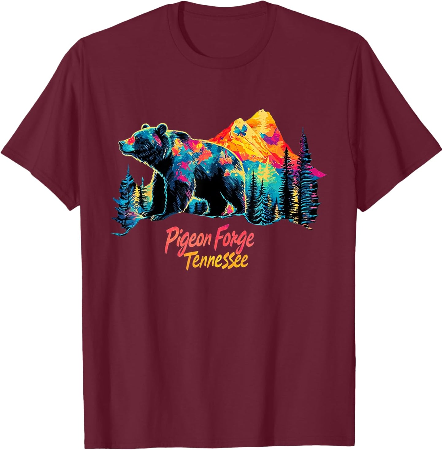 Pigeon Forge Tennessee Mountains Bear USA Hiking Souvenir TN T-Shirt - T-Shirt | Maroon