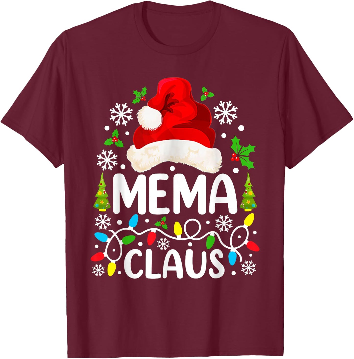 Mema Claus Funny Christmas Family Matching Grandma T-Shirt - T-Shirt | Maroon