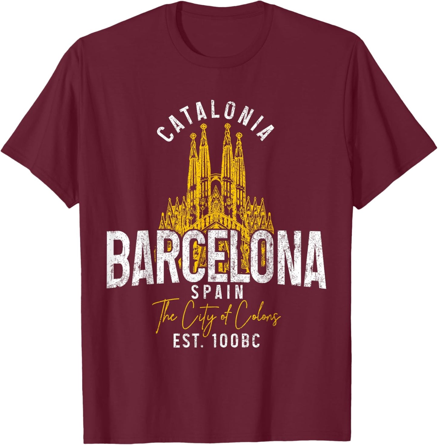 Barcelona Spain Souvenir Catalonia Vintage T-Shirt - T-Shirt | Maroon