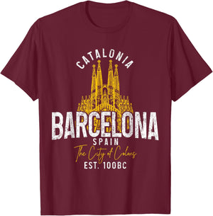 Barcelona Spain Souvenir Catalonia Vintage T-Shirt - T-Shirt | Maroon