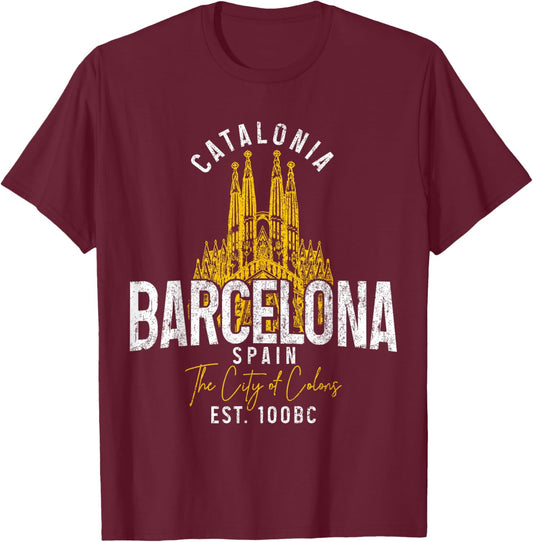 Barcelona Spain Souvenir Catalonia Vintage T-Shirt - T-Shirt | Maroon