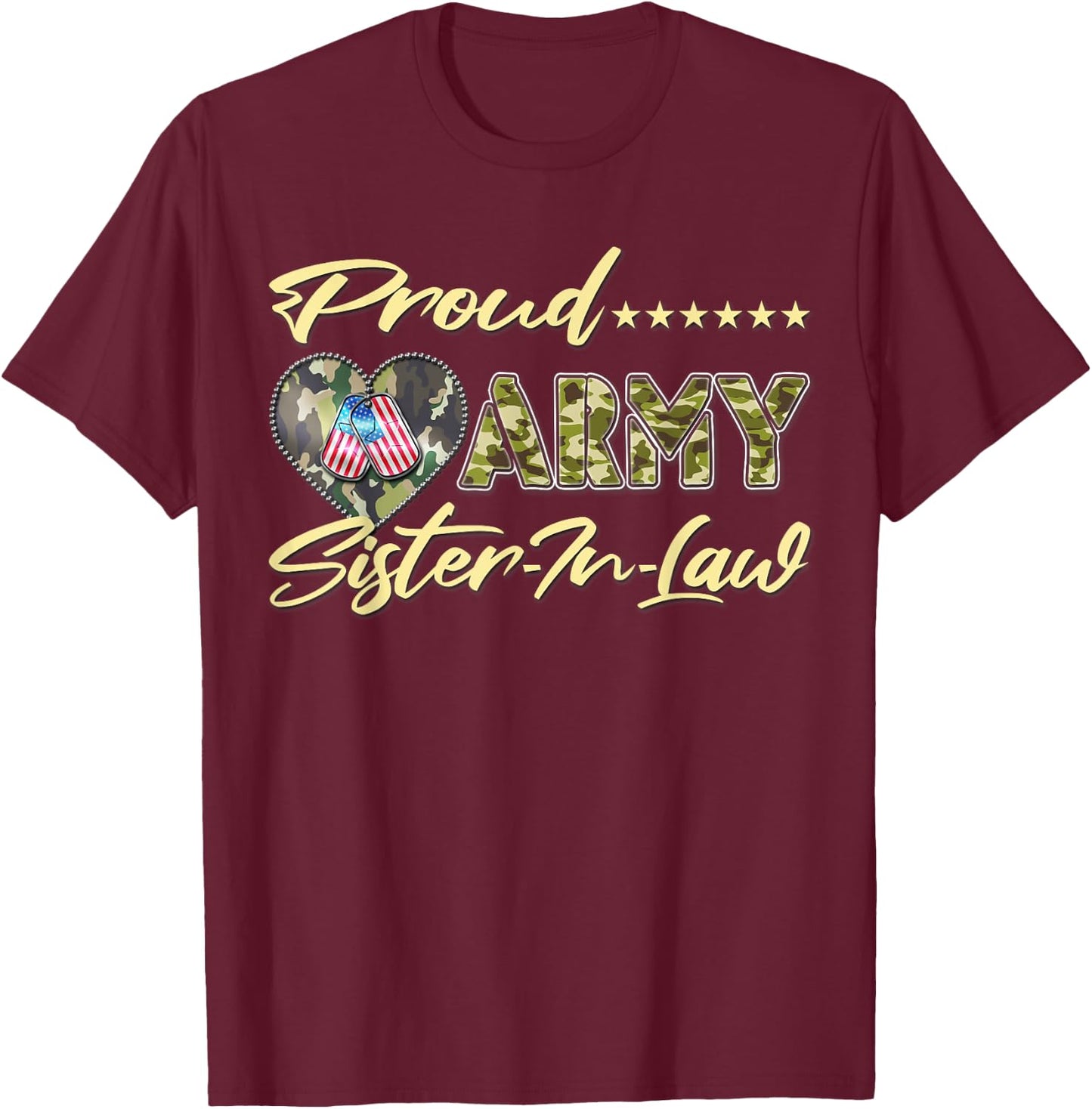 Proud Army Sister-In-Law - US Flag Dog Tags Military Family T-Shirt - T-Shirt | Maroon