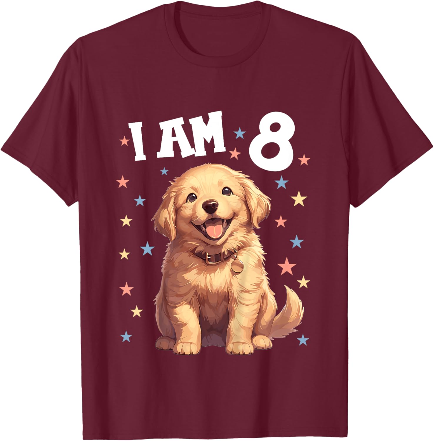 Kids 8 Years old 8th birthday Golden Retrievers Golden Retriever T-Shirt - T-Shirt | Maroon