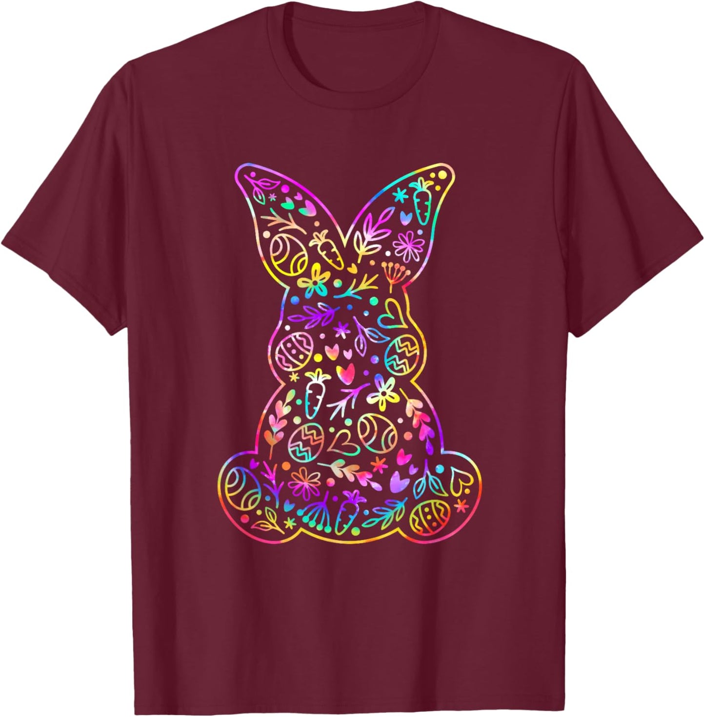 Easter Day Cute Floral Easter Bunny Tie Dye Women Kids Girl T-Shirt - T-Shirt | Maroon