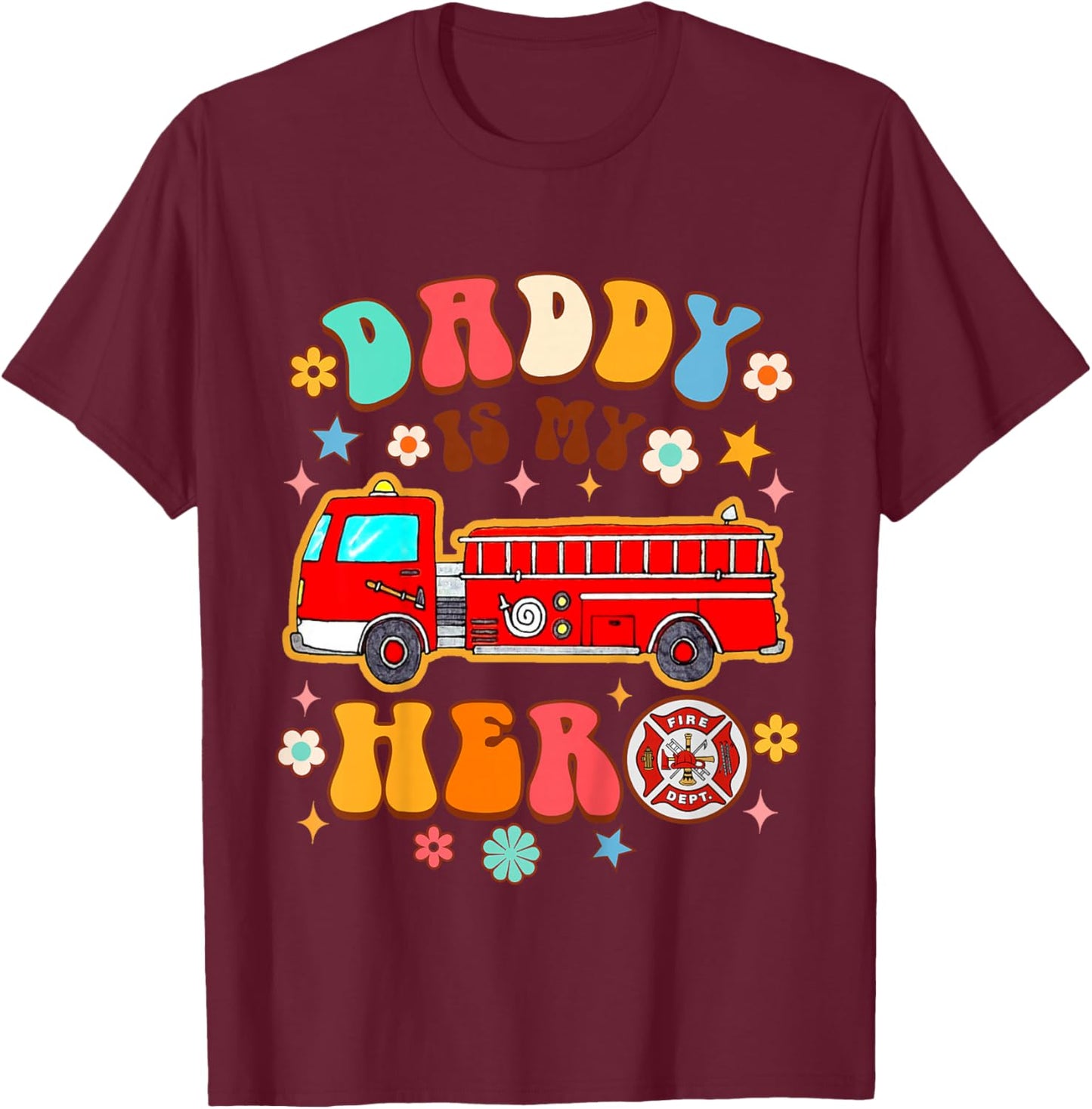 Fireman Firefighter Daddy & Me Daddy is My Hero Father’s Day T-Shirt - T-Shirt | Maroon