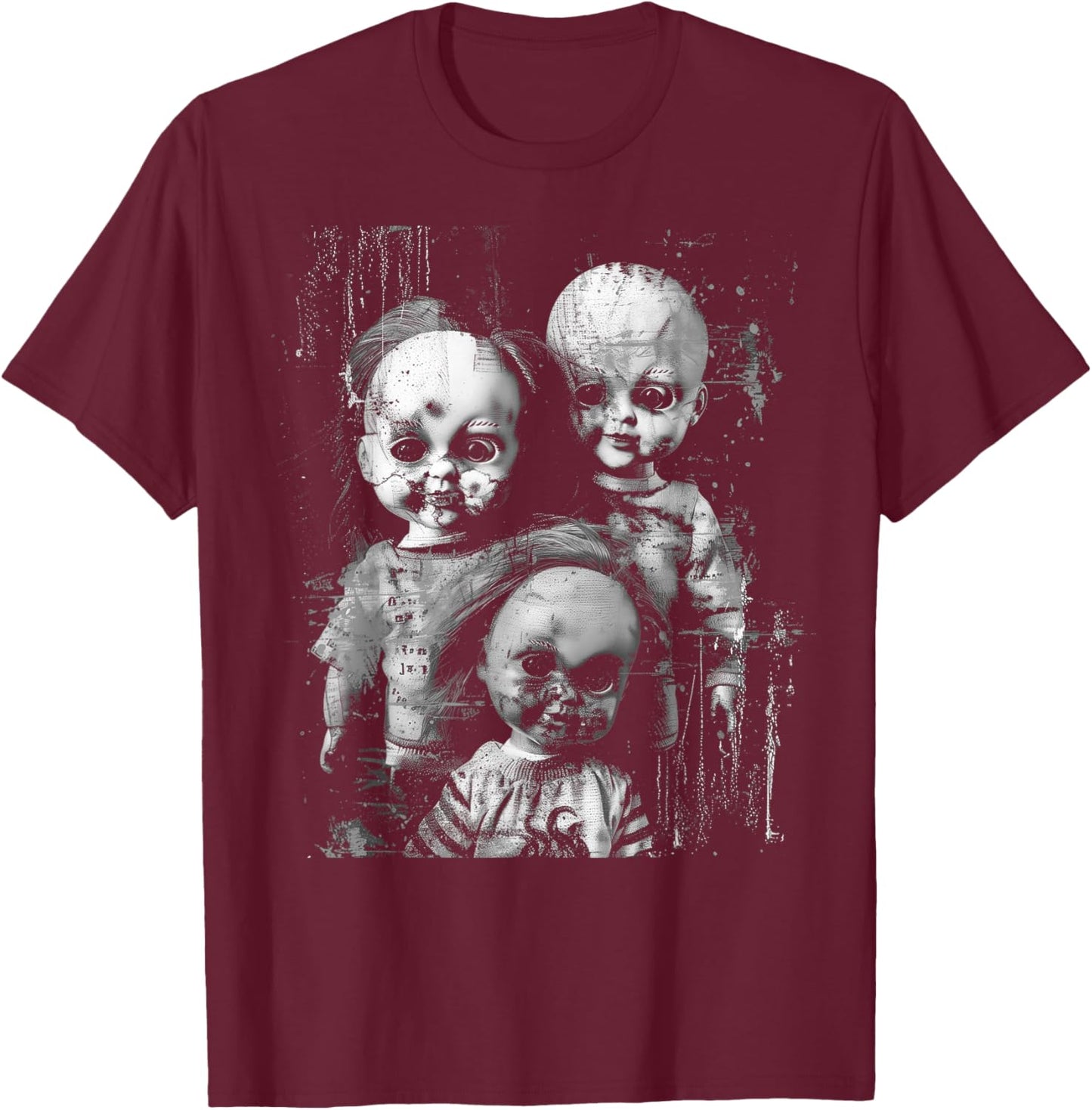 Haunted Creepy Doll Horror Toy Halloween Goth Alt Scary Emo T-Shirt - T-Shirt | Maroon